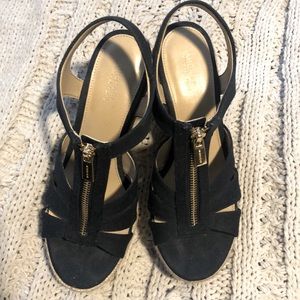 Michael Kors wedges. Navy with gold zippers